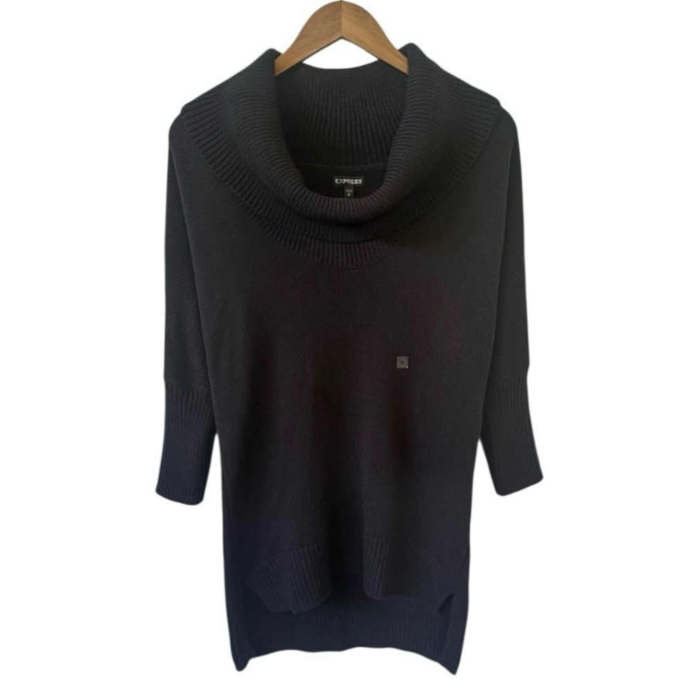 Express Black Cowl Neck 3/4 Sleeve Wool Blend Knit Sweater Size Small
